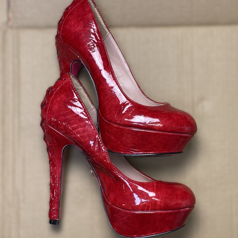 Betsey Johnson Dita Red Corset Leather High Platform Pump High Heels